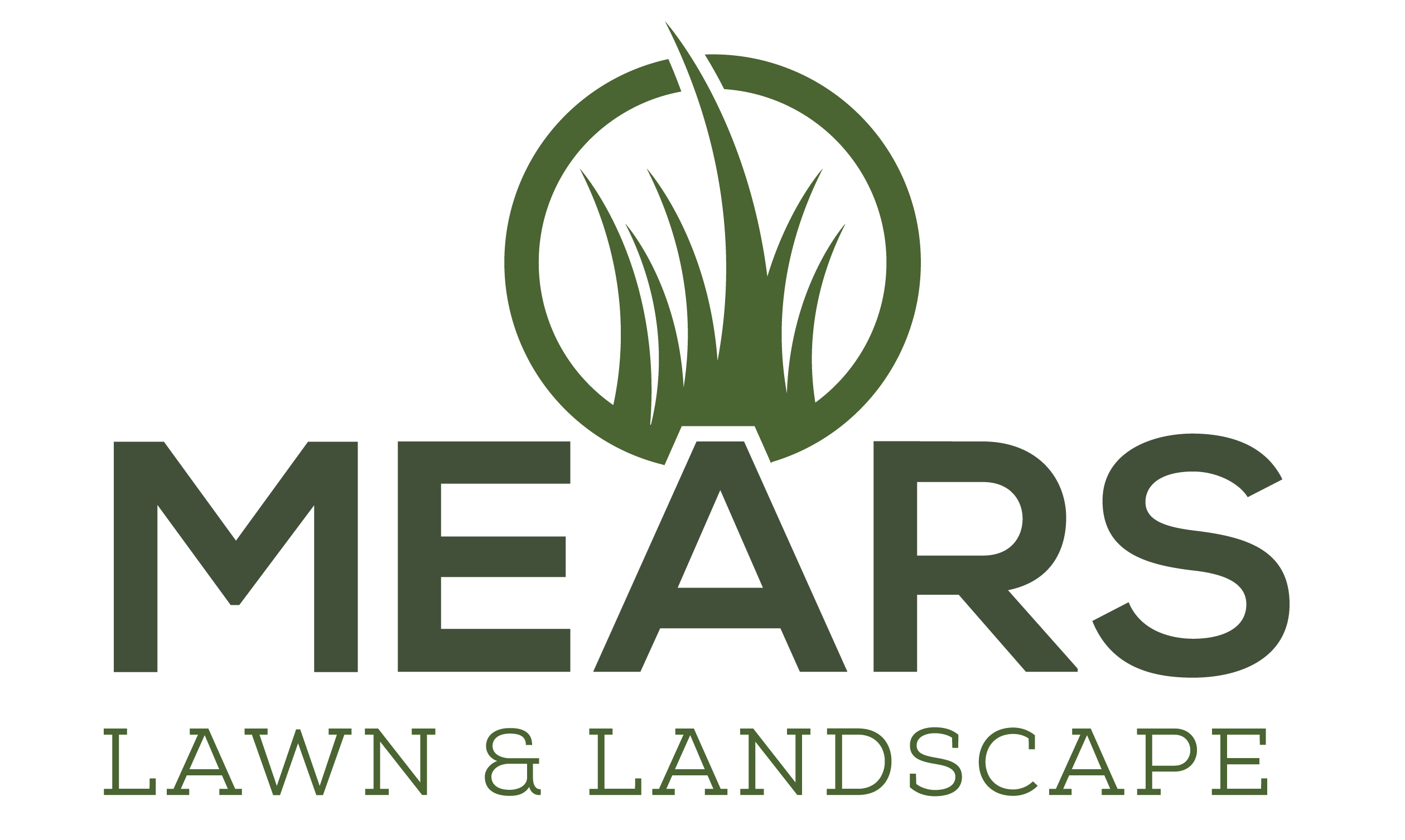 Green logo for Mears Lawn & Landscape features stylized grass within a circle, emphasizing professional gardening and landscaping services.